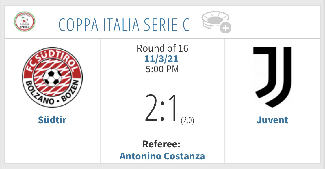 21 22 コッパイタリア セリエc ベスト16 スッティロールvsユベントスu23 デミチェリス Note