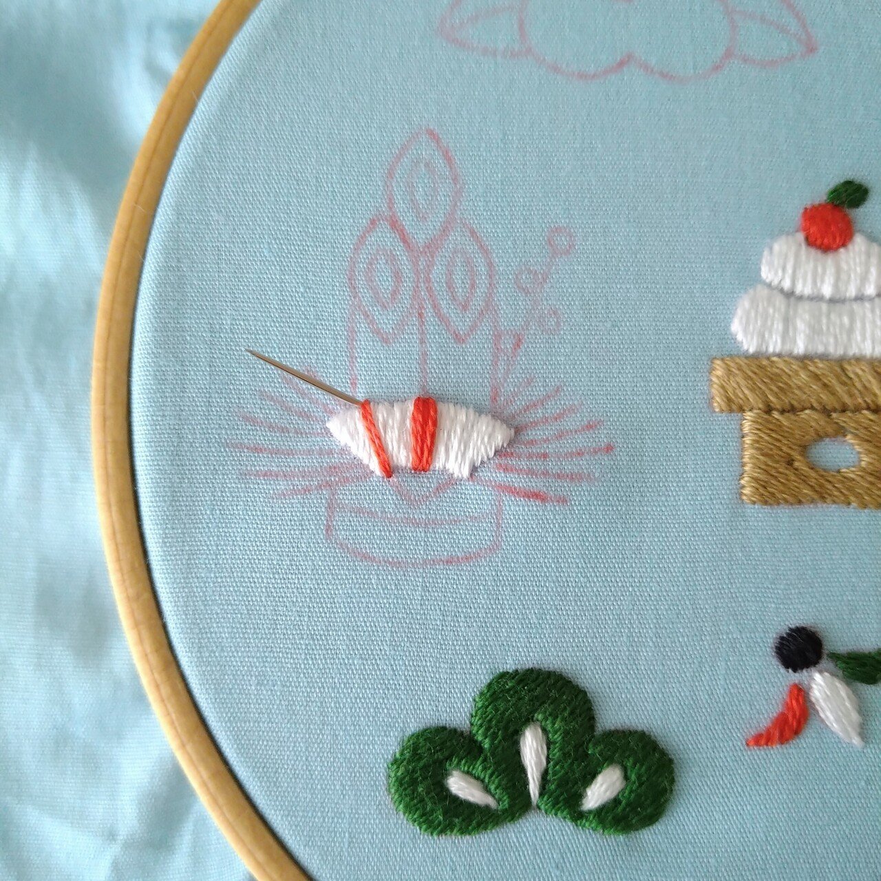 お正月の刺繍枠キットを作ろう🎍 ステップ27 〜扇子の刺繍2