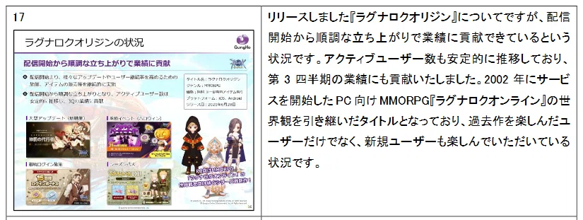 ガンホーの最新決算