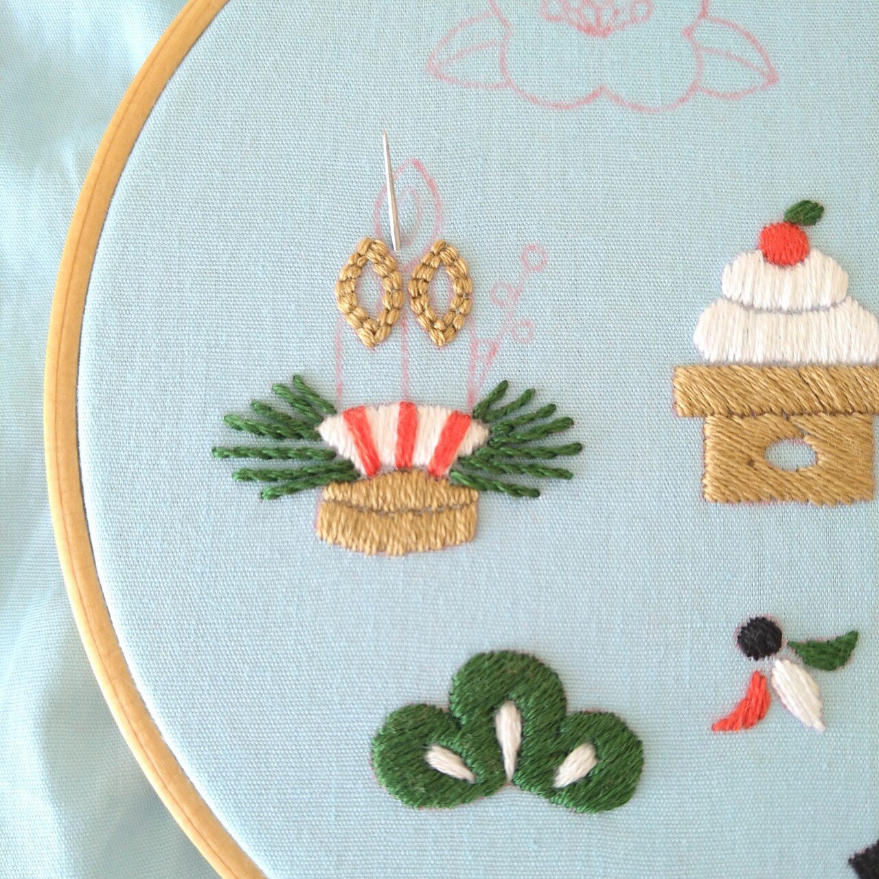 お正月の刺繍枠キットを作ろう🎍 ステップ30 〜竹の刺繍1