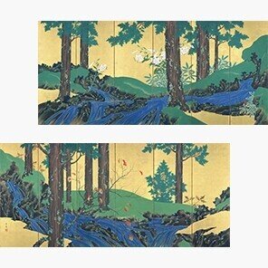 夏秋渓流図屏風