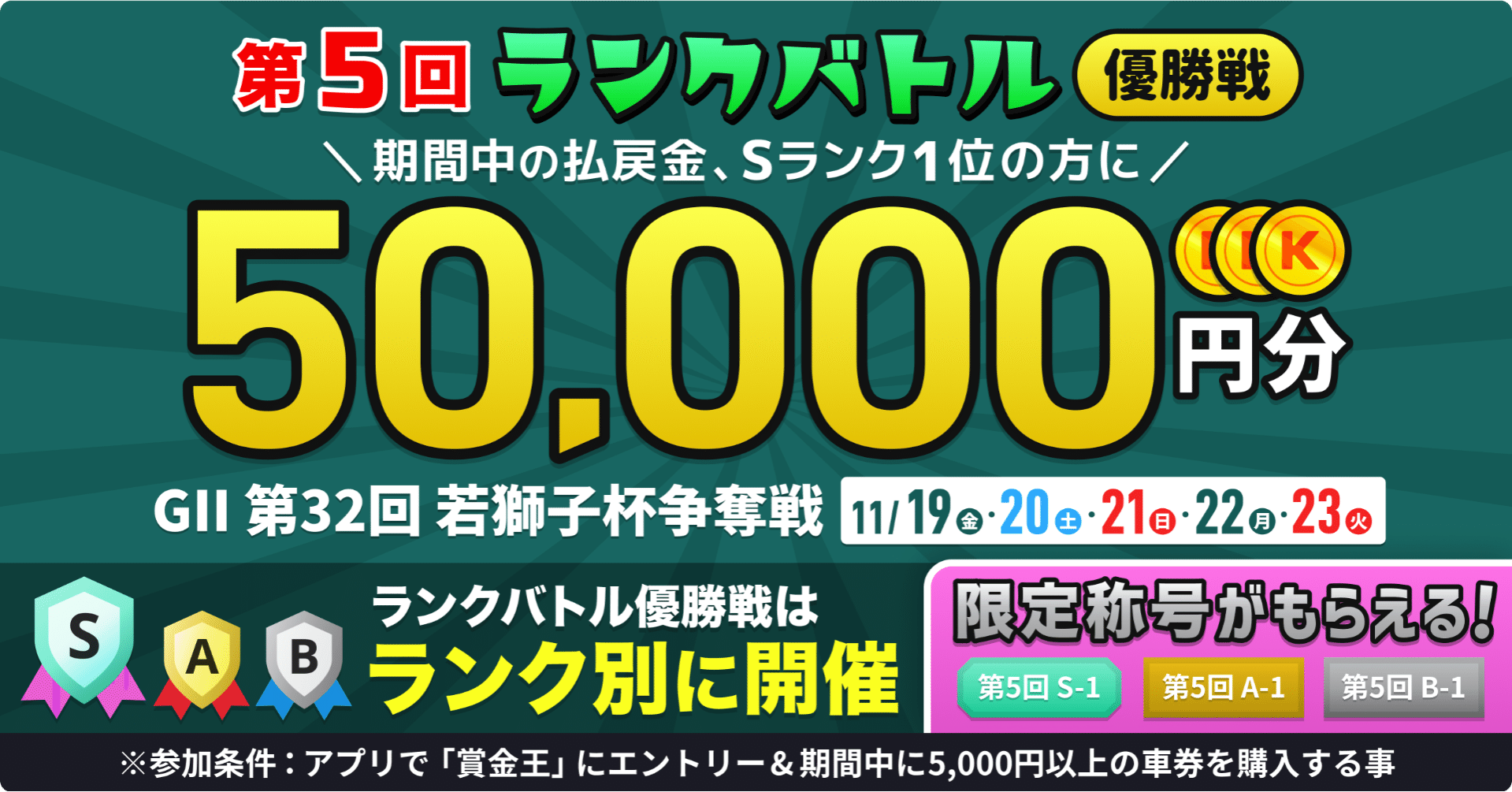 優勝賞金最大5万円】日刊スポーツGII第32回 若獅子杯争奪戦、ランク