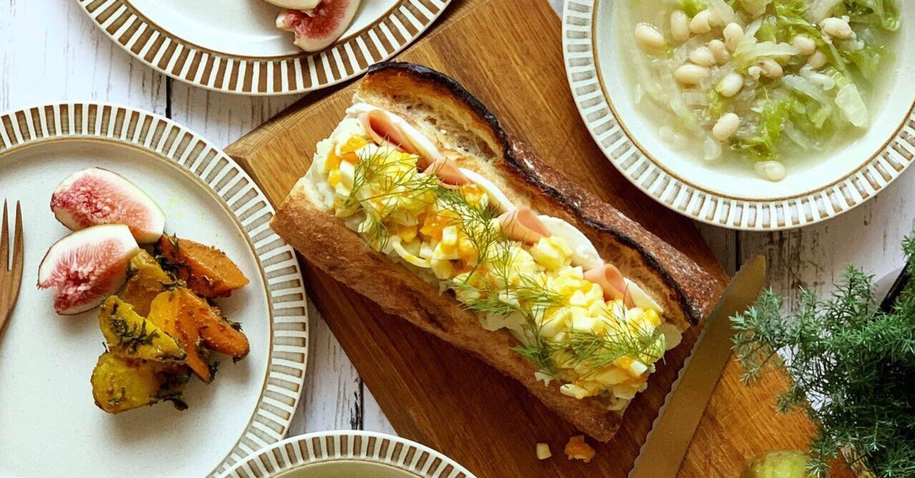 バタールでポテトと玉子のふとっちょサンド 白菜と白インゲン伸びスープ みずのさちこ Note バタールでポテトと玉子のふとっちょサンド 白菜と白インゲン伸びスープ みずのさちこ Note