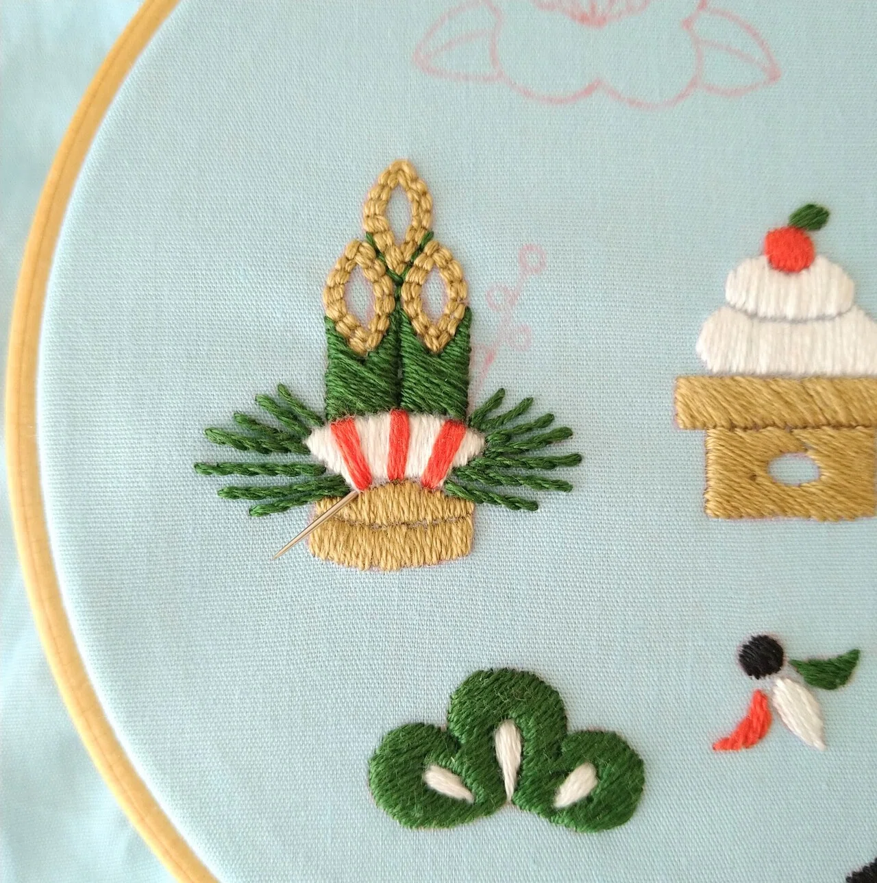 お正月の刺繍枠キットを作ろう🎍 ステップ33 〜門松の刺繍