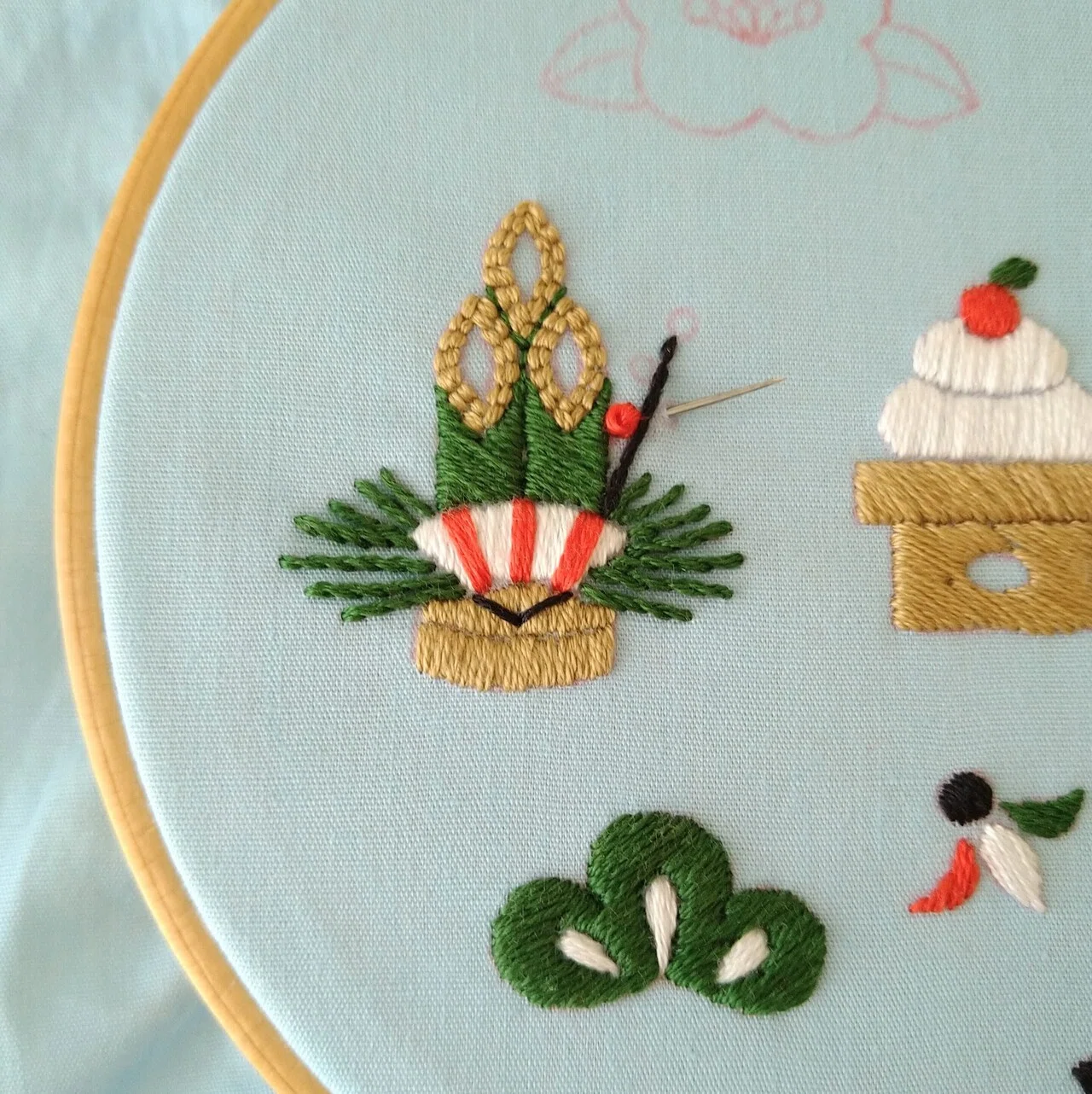 お正月の刺繍枠キットを作ろう🎍 ステップ33 〜門松の刺繍