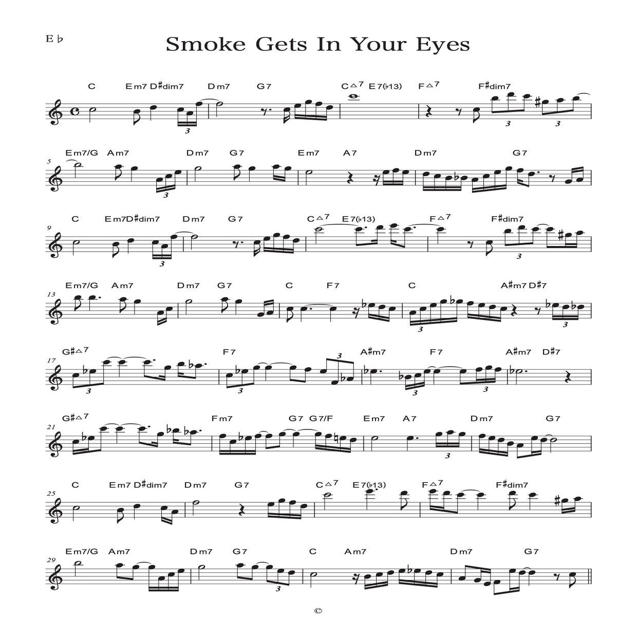 アルトサックス Smoke Gets In Your Eyes でのソロ例 加度 克紘 Note