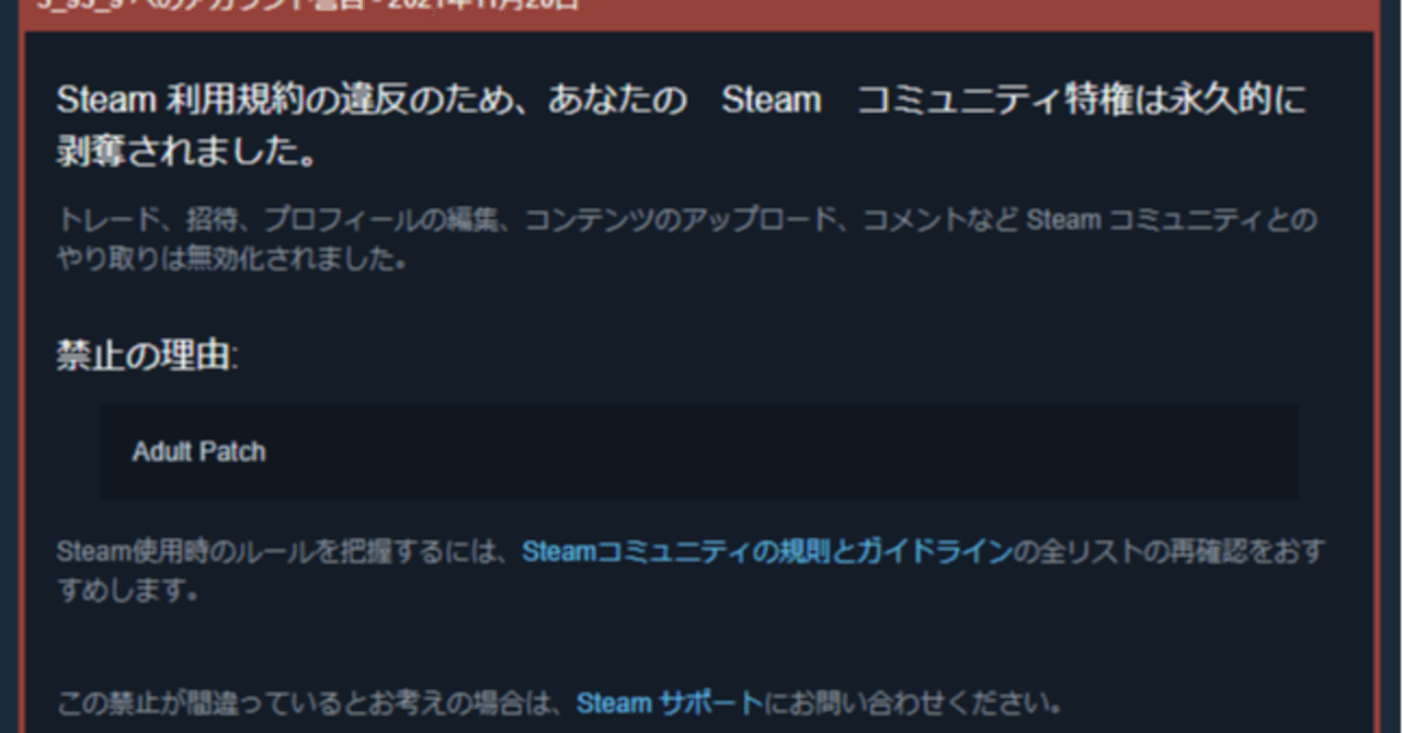 Steamで理不尽とも思えるコミュニティBANを食らっていた（解決済み）｜なぎさのチラシの裏の裏
