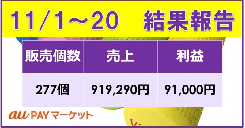 11/1～11/20　ヤフーショッピング・Qoo10・auPAYマーケット無在庫転売の売上・利益　結果報告