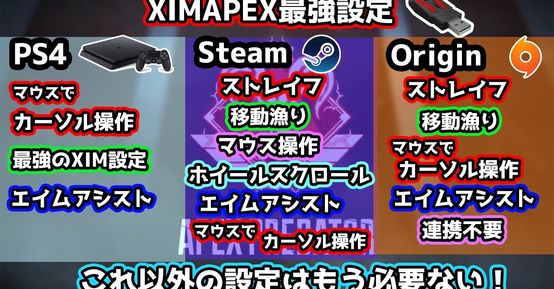 シーズン12動作確認済み Origin完全版 Pc Origin版 Apex Legends ストレイフや移動漁りができる最強ximapex設定 マウスでカーソル操作 上下スクロール高速 Steam連携 Remi Note