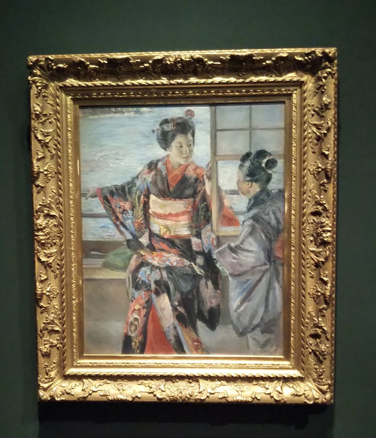 黒田清輝、【湖畔】、年代物・希少な画集画、新品高級額 額装付、状態良好 e国宝 - 湖畔