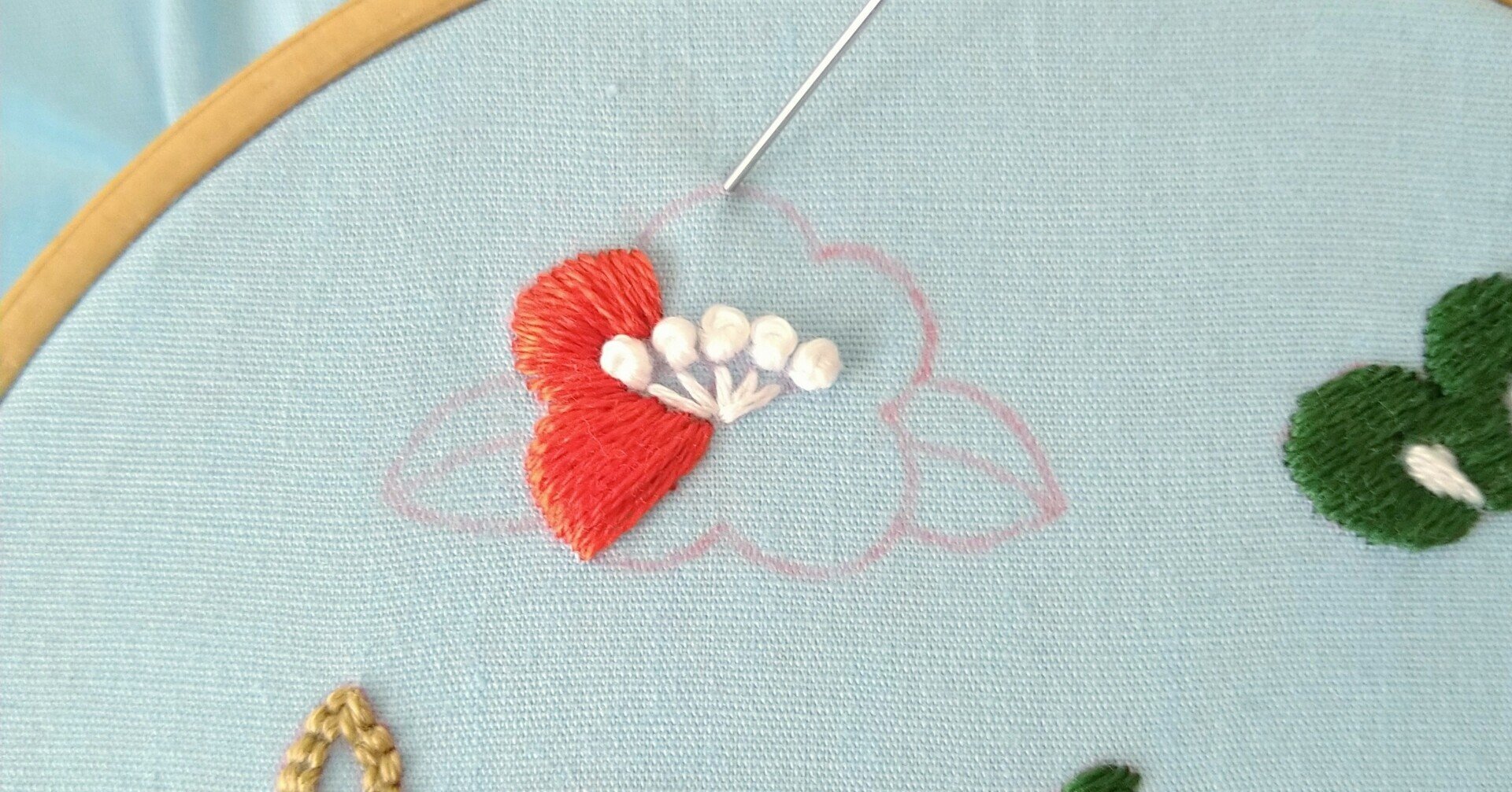お正月の刺繍枠キットを作ろう🎍 ステップ35 〜椿の刺繍2〜｜Apostrophe+s 刺繍雑貨作家