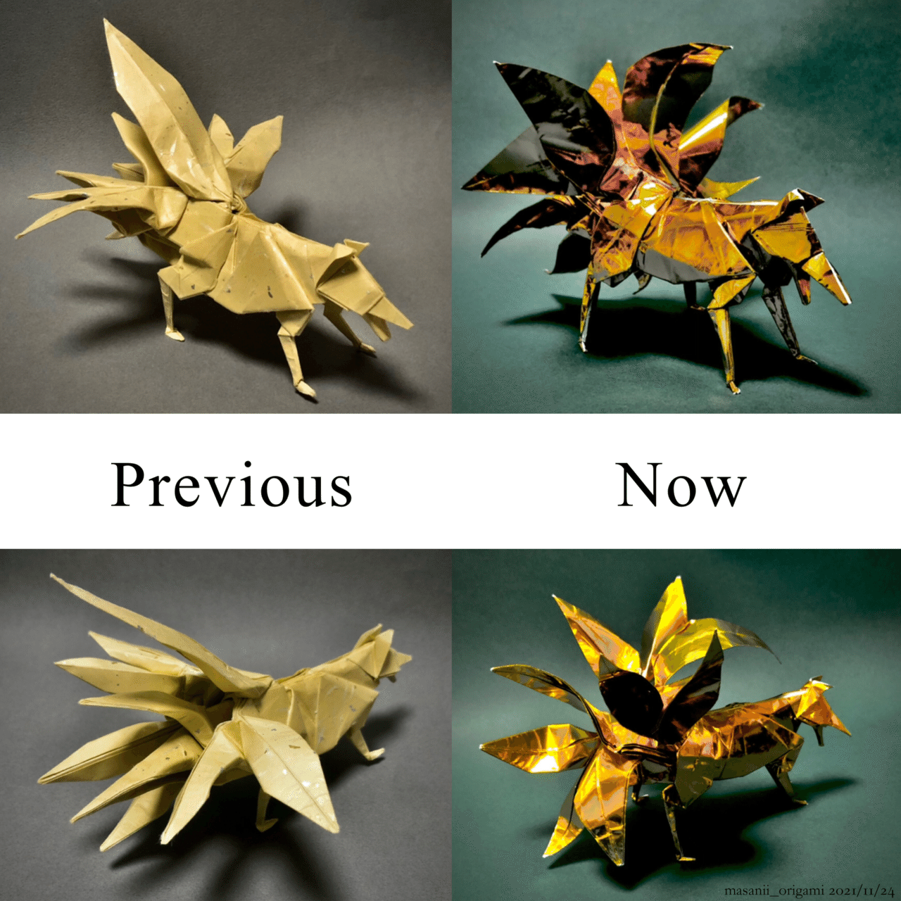 九尾の狐・ホイル折り紙で重厚感たっぷり／Nine-Tailed Fox with foil