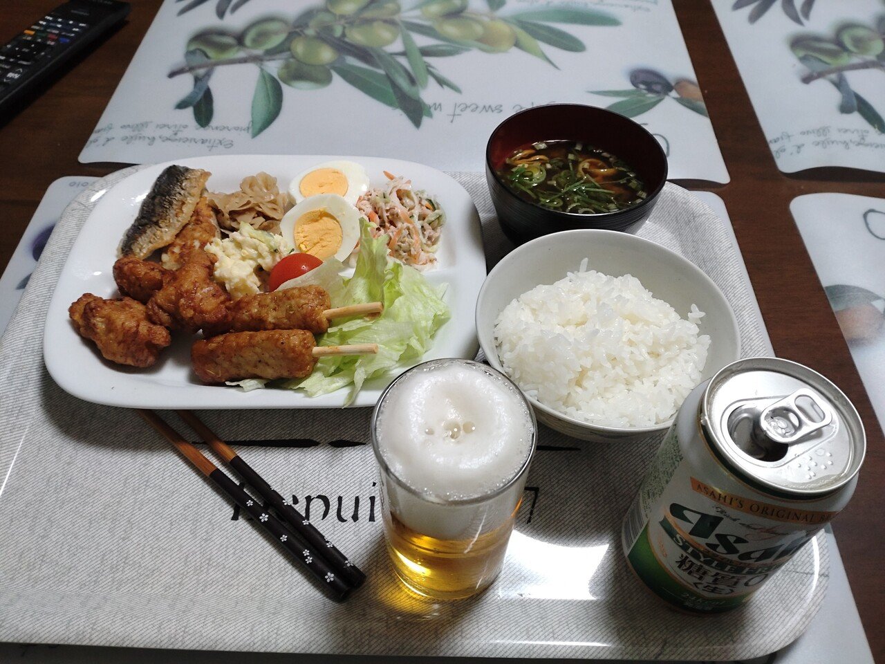 自宅に帰り今夜の晩酌です 唐揚げなどビールに合うおかずばかりです 今夜も乾杯 ユーラス Note