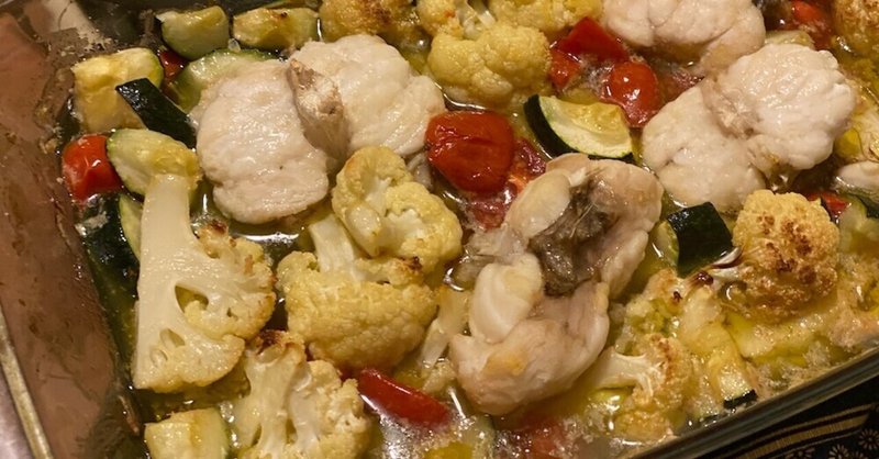 魚と野菜のオーブン焼きと、リメイクパスタ