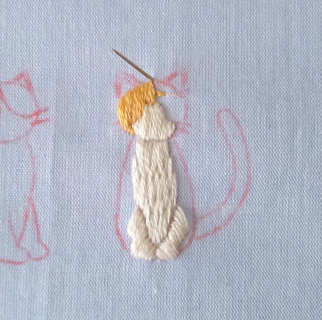 2匹の猫の刺繍図案🐈🐾 ステップ4 〜猫の顔の刺繍〜｜Apostrophe
