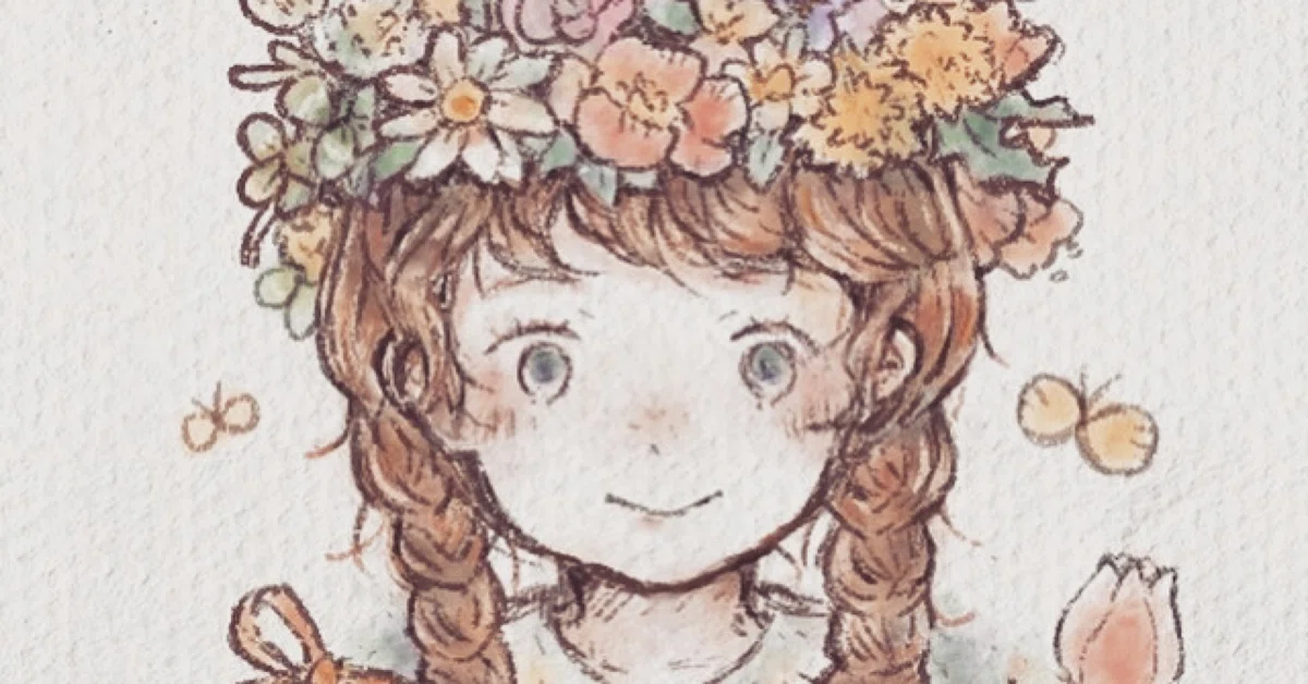手描きイラスト お花と女の子137 堅く