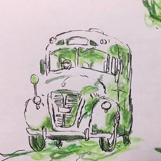 絵画「杉木立を抜けて日差しの中へ」水彩画