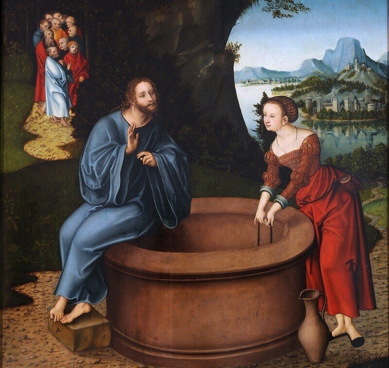 絵　ルーカス・クラナッハ（父）Lucas Cranach d.Ä. Christus und die Samariterin キリストとサマリアの女 1