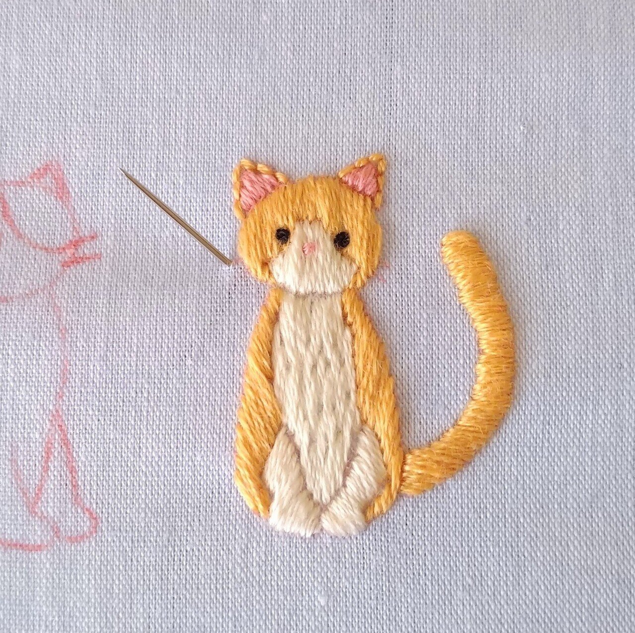 猫の刺繍 2匹の猫の刺繍図案🐈🐾 ステップ11 〜猫のヒゲの刺繍〜｜Apostrophe+s