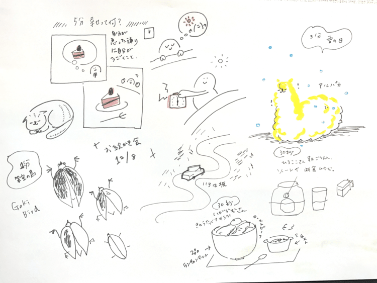 今日も色々お題を出し合って描きました。