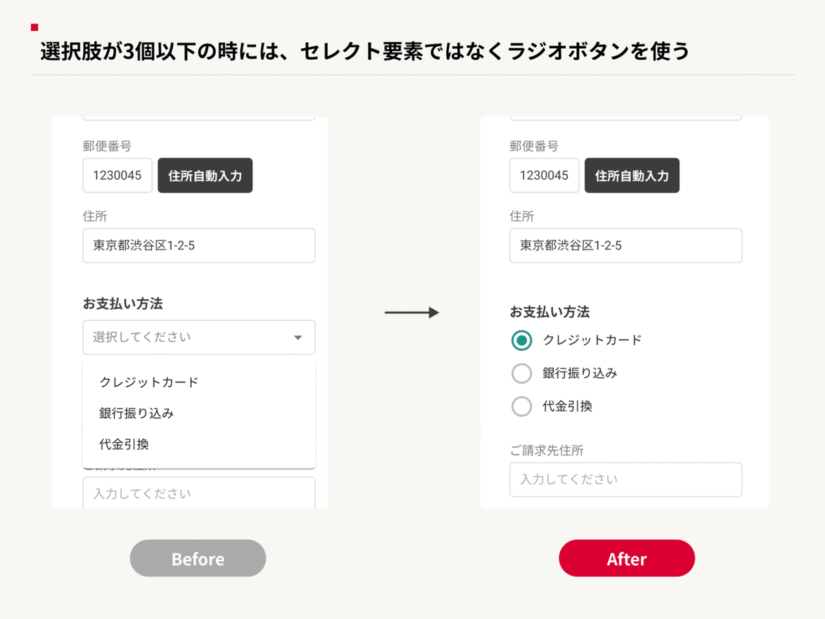 選択肢が少ない場合にドロップダウンを使わない