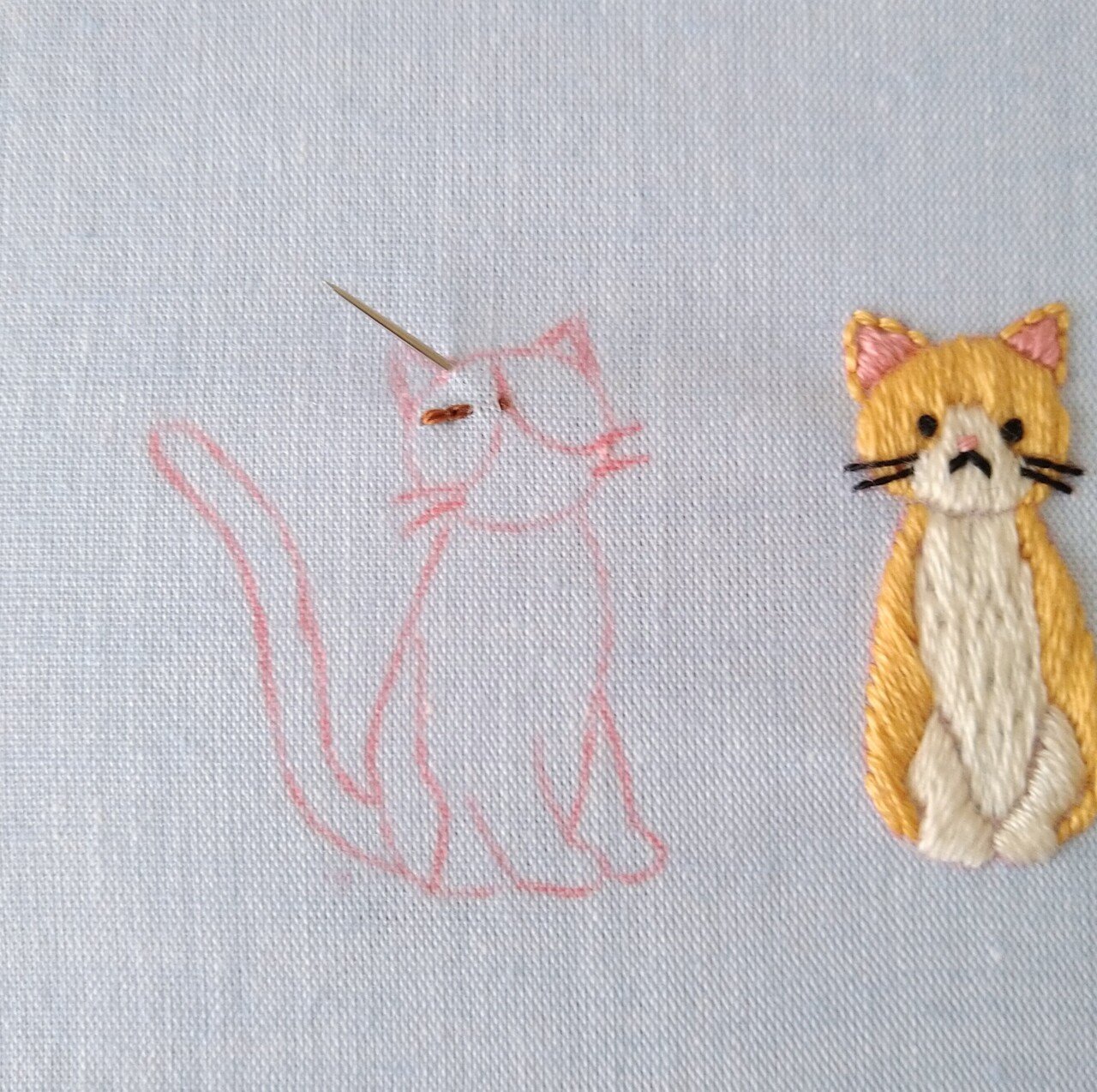 飾れるにゃんこのおヒゲ刺し 刺繍枠 壁掛け 茶トラ 8cm - Sortir