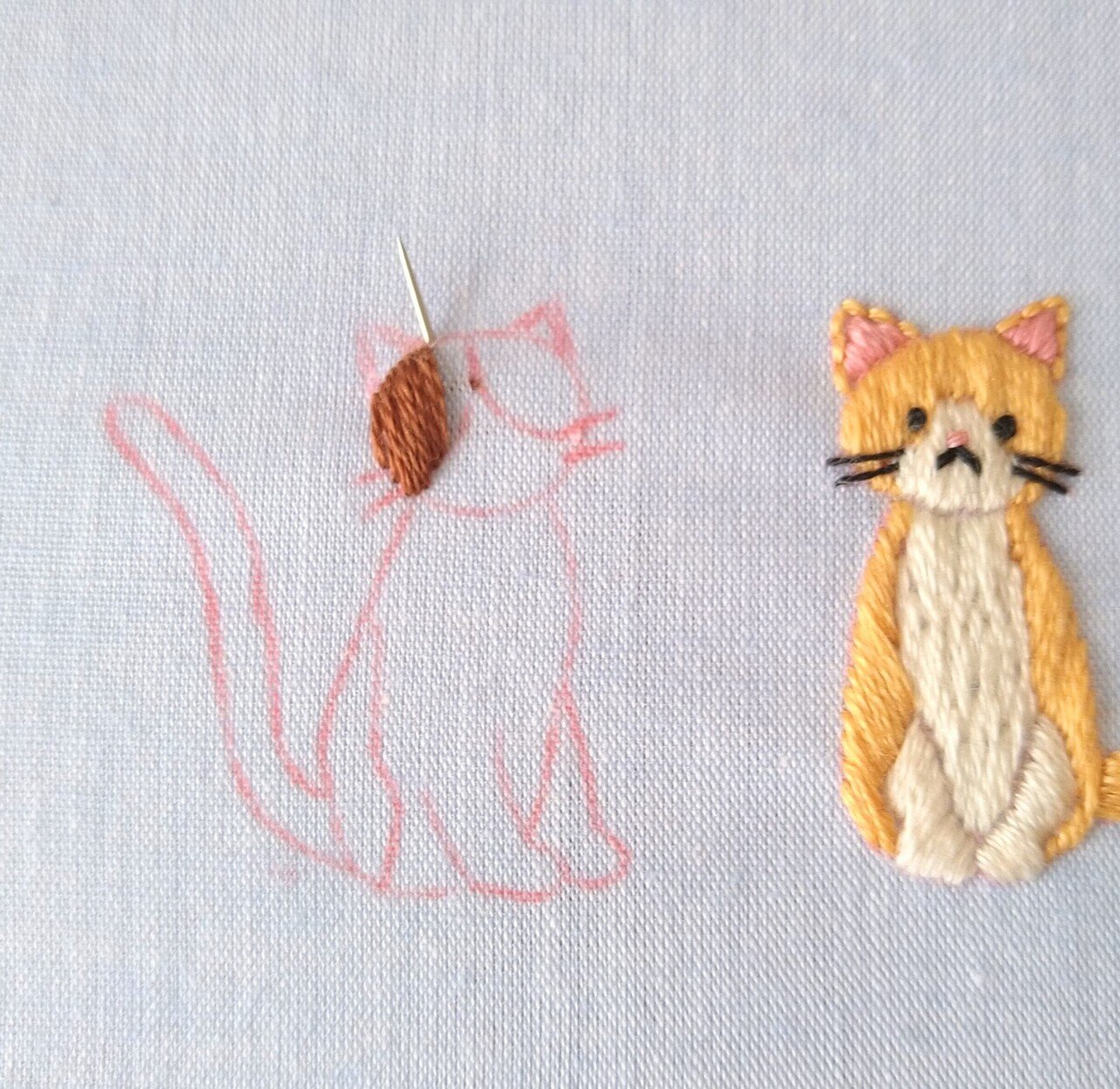 2匹の猫の刺繍図案🐈🐾 ステップ13 〜ハチワレ猫の模様の刺繍1