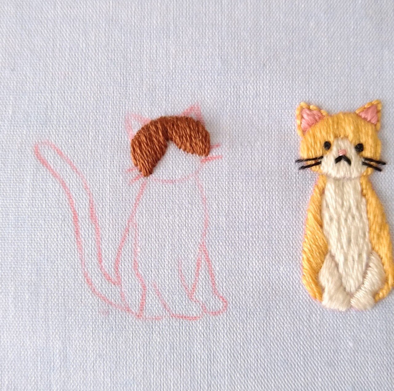 2匹の猫の刺繍図案🐈🐾 ステップ13 〜ハチワレ猫の模様の刺繍1