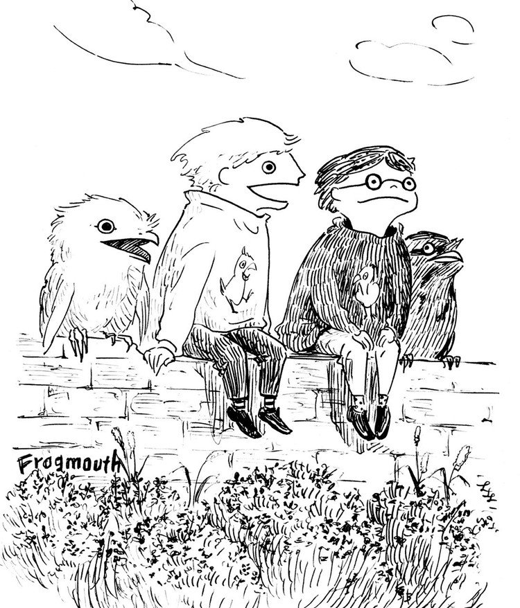 鳥と人間 モノクロペン画 鳥 ハートヘッド イラスト Note 鳥と人間 モノクロペン画 鳥 ハートヘッド イラスト Note