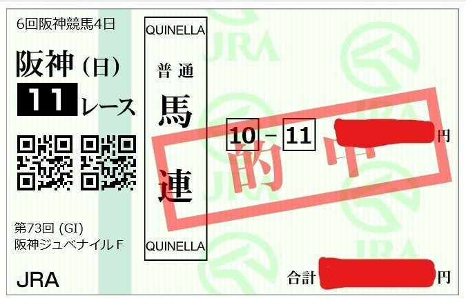 阪神ジュベナイルフィリーズ　馬連的中