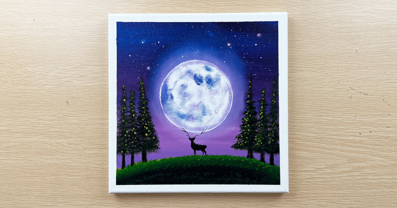 月 雲 模様 グラデーション（アクリル絵の具） 送料無料