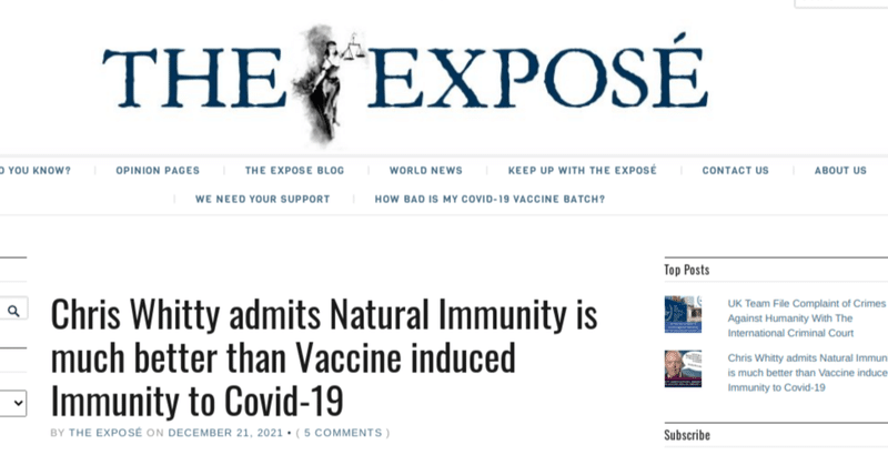 クリス・ホウィッティは、自然免疫がワクチンによって誘発されたCovid-19に対する免疫よりもはるかに優れていることを認めています
EXPOSÉの 上 2021年12月21日
 (機械翻訳)