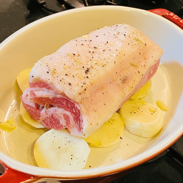 豚かたまり肉のポルケッタ 栗とじゃがいものピュレ 中小路葵 イタリア家庭料理研究家 Bologna Note