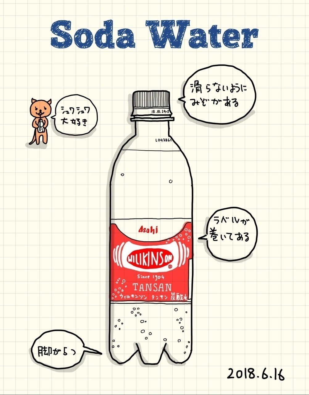 観察スケッチ#94・ペットボトルの炭酸水｜KatSushi