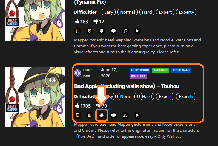 Oculusquest2でoculus版のbeatsaberにマップ拡張modを入れる ぴちゅった Note