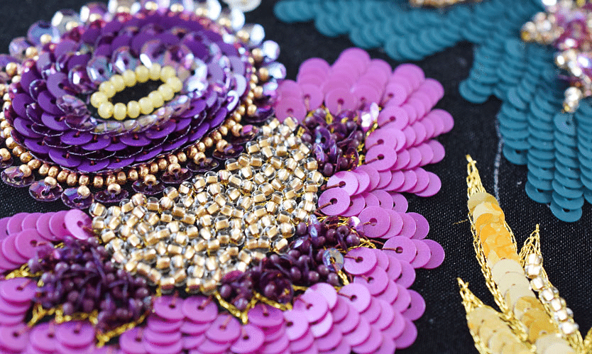 フランス製ビンテージホワイトビーズ花柄刺繍パーティーバッグ