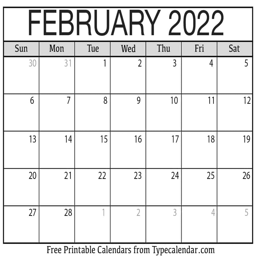 Printable Calendar February 2022 Free