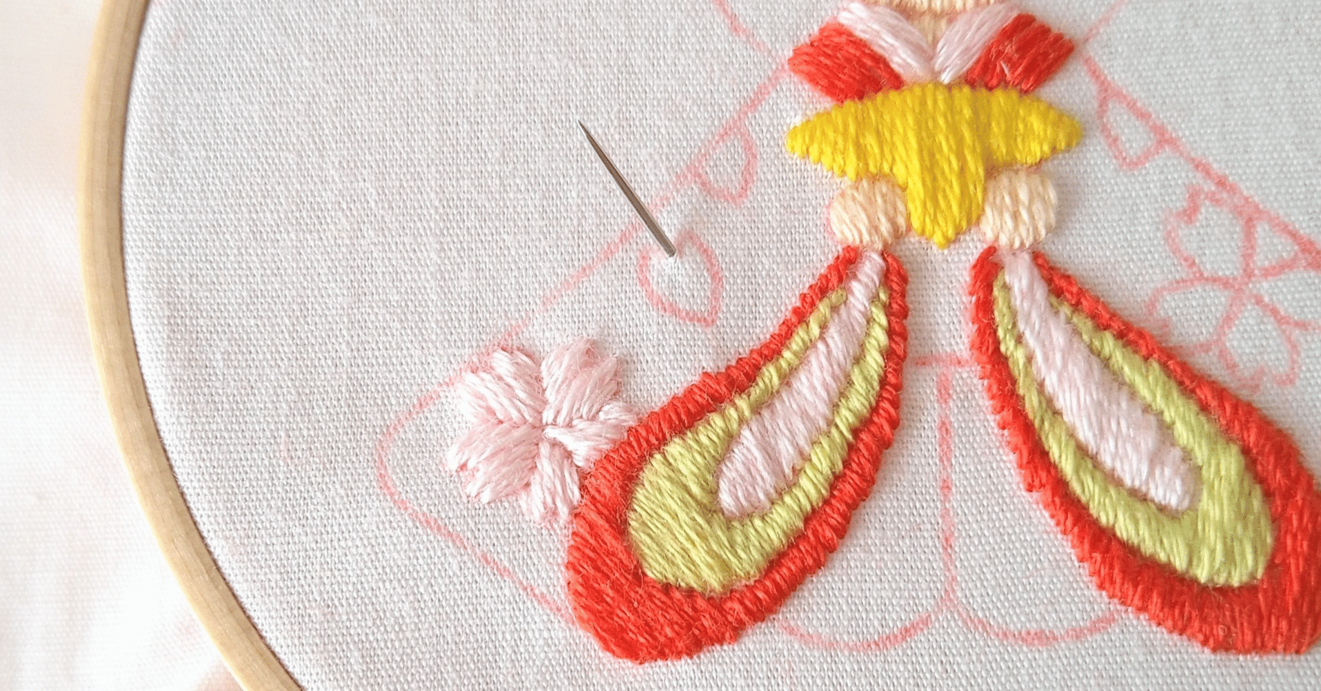 ひなまつりの刺繍枠キットを作ろう🌸 ステップ11 〜着物の桜の刺繍1