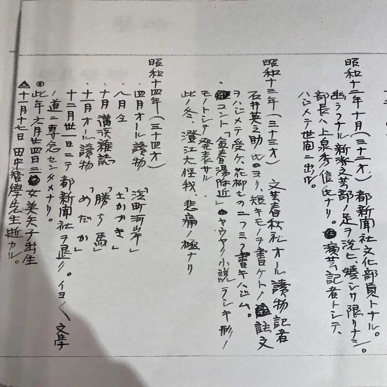 直木賞】神崎武雄 『寛容』を含む作品年表・略歴(真筆本)を初公表 