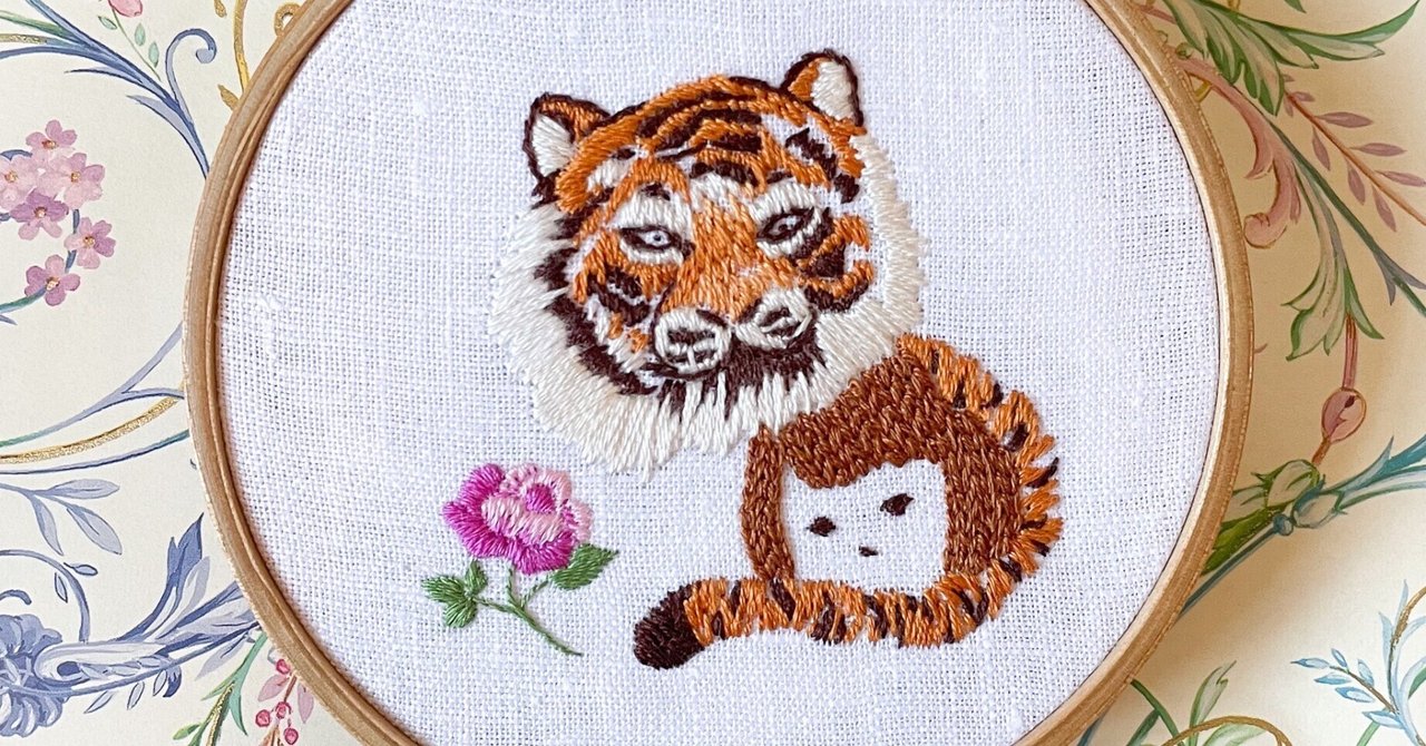 トラとバラと女の子の刺繍｜nanny embroidery