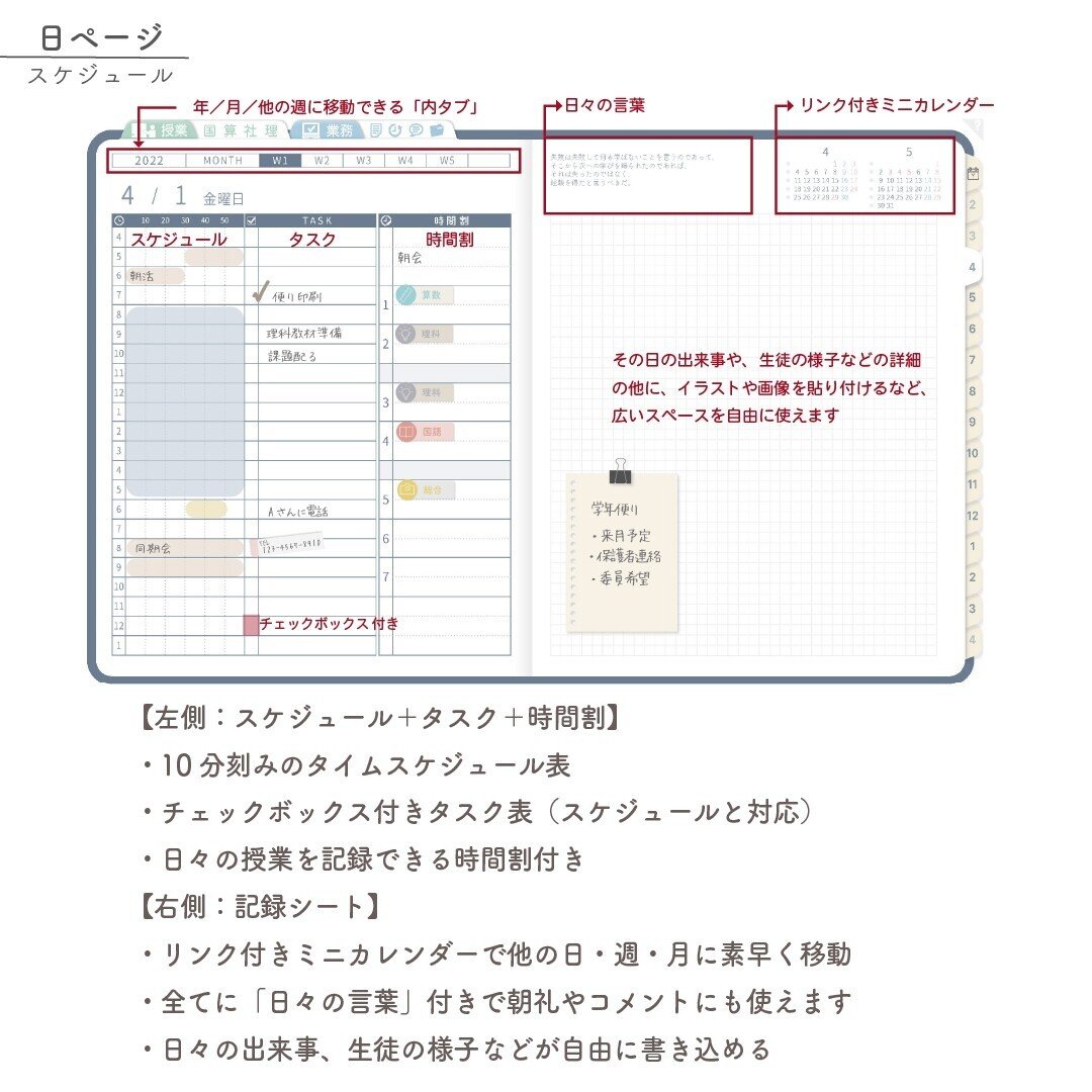 22先生手帳 スケジュール 内容 Hello Planner Note