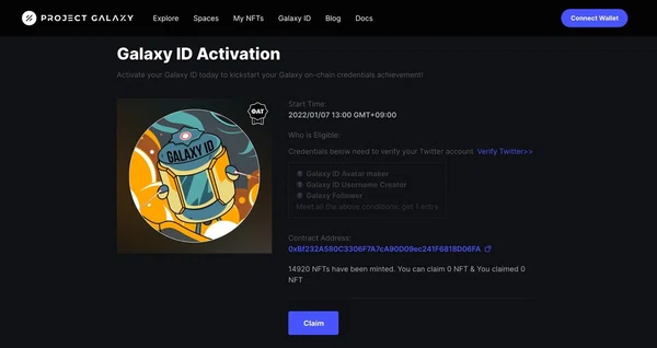 【NFTエアドロ案件】Project Galaxy-ID activation-たったの5分で獲得|gentle_wolf|note