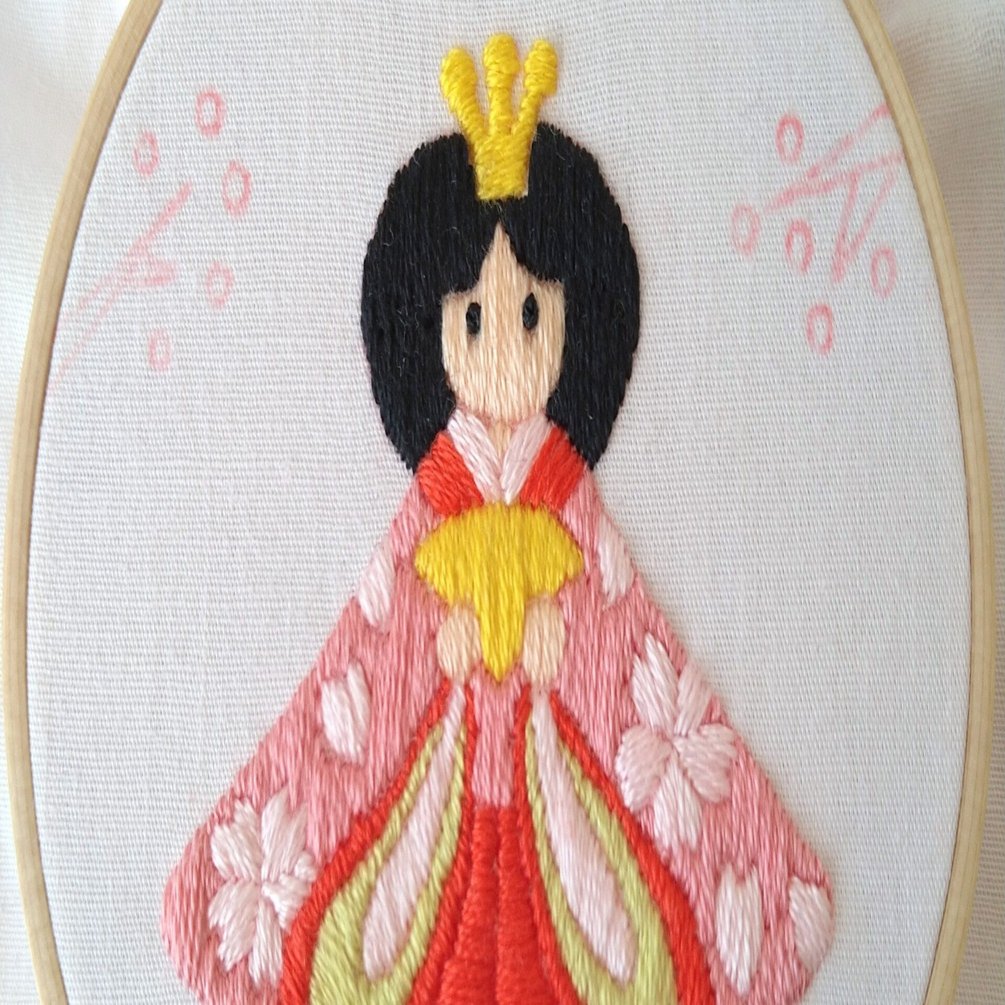ひなまつりの刺繍枠キットを作ろう🌸 ステップ20 〜お雛様の目の刺繍