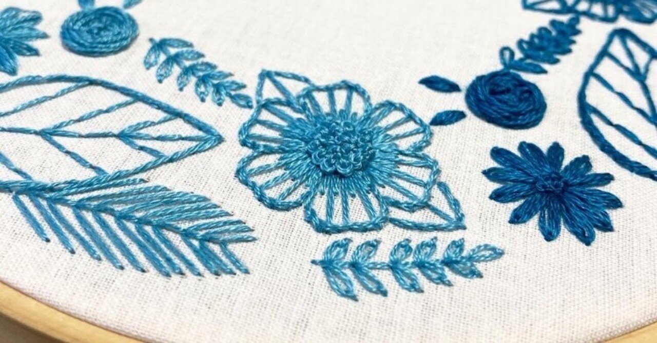 気球の刺繍をしていたはずが、素敵なリースが出来あがりました｜はな