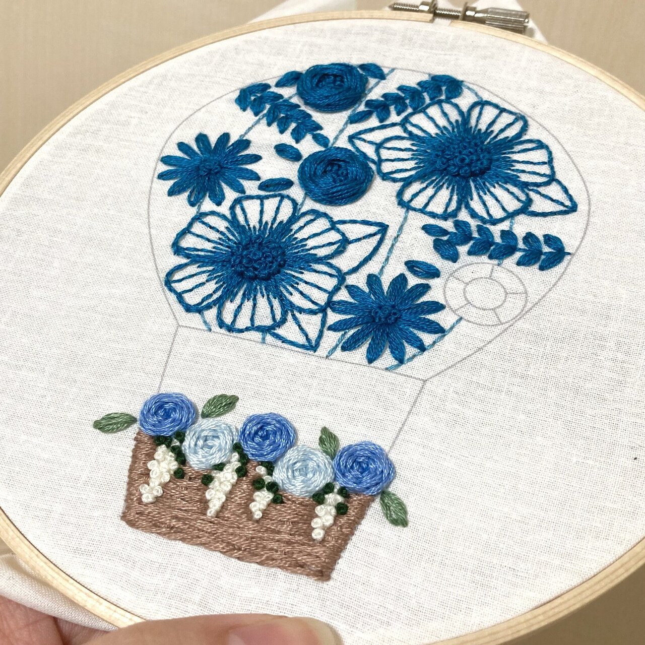 気球の刺繍をしていたはずが、素敵なリースが出来あがりました｜はな