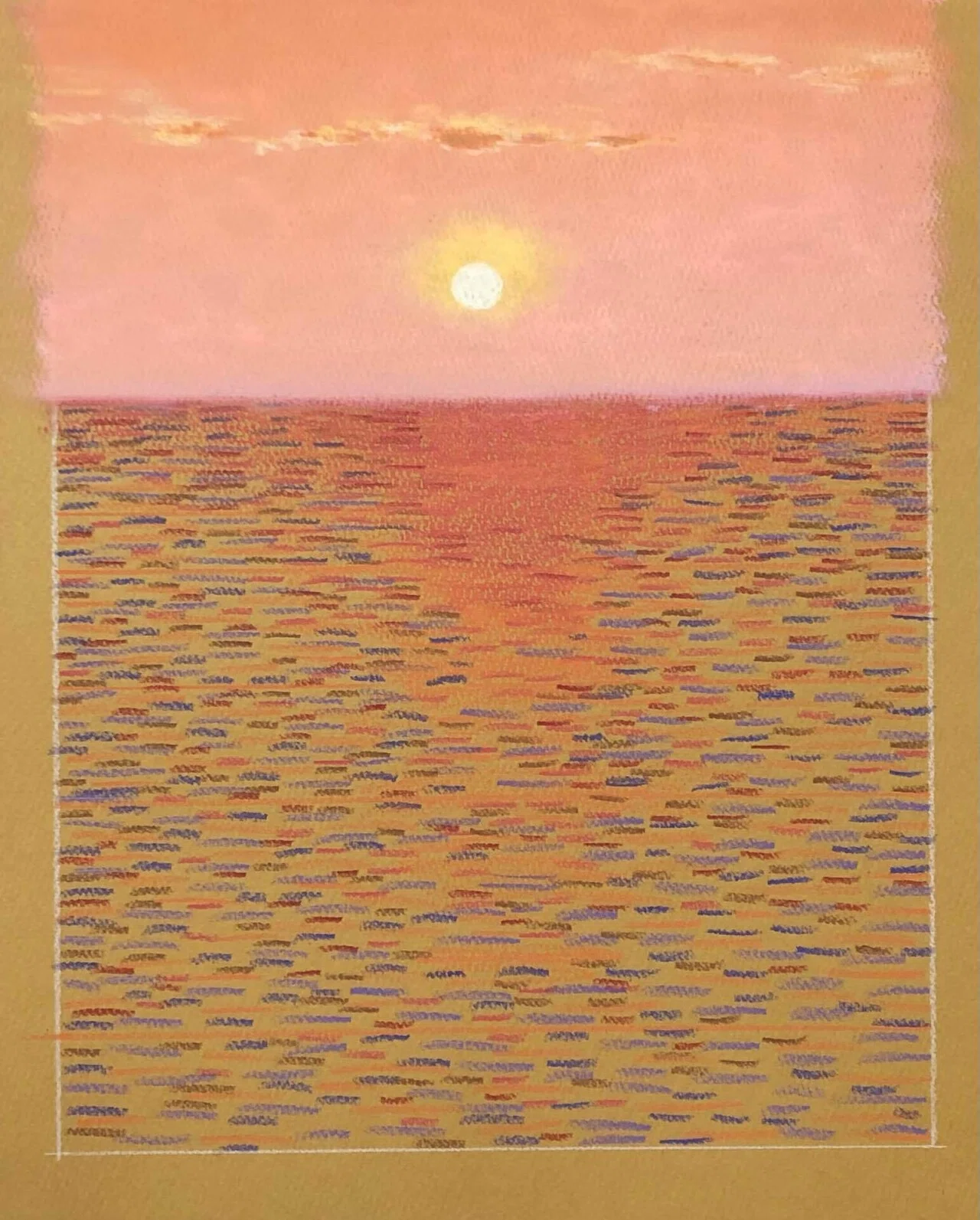 絵ができるまで(オイルパステル) 「夕日に染まる」｜keitapastel(辻 恵太)