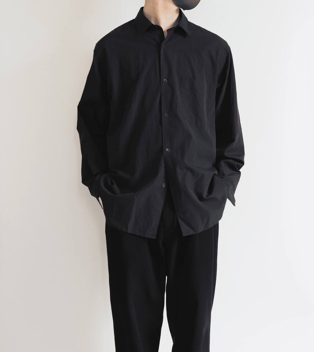 COMOLI 22SS カシミヤ和紙オープンカラーシャツ ネイビー www