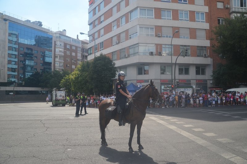 レアルマドリードの試合前に警備にあたる馬に乗った警察官