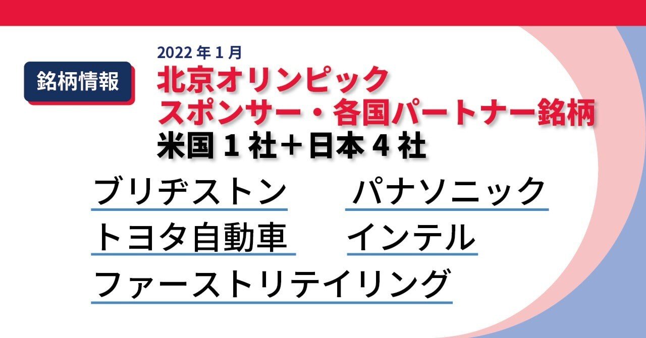 銘柄情報】2022年1月 北京オリンピック スポンサー・各国パートナー