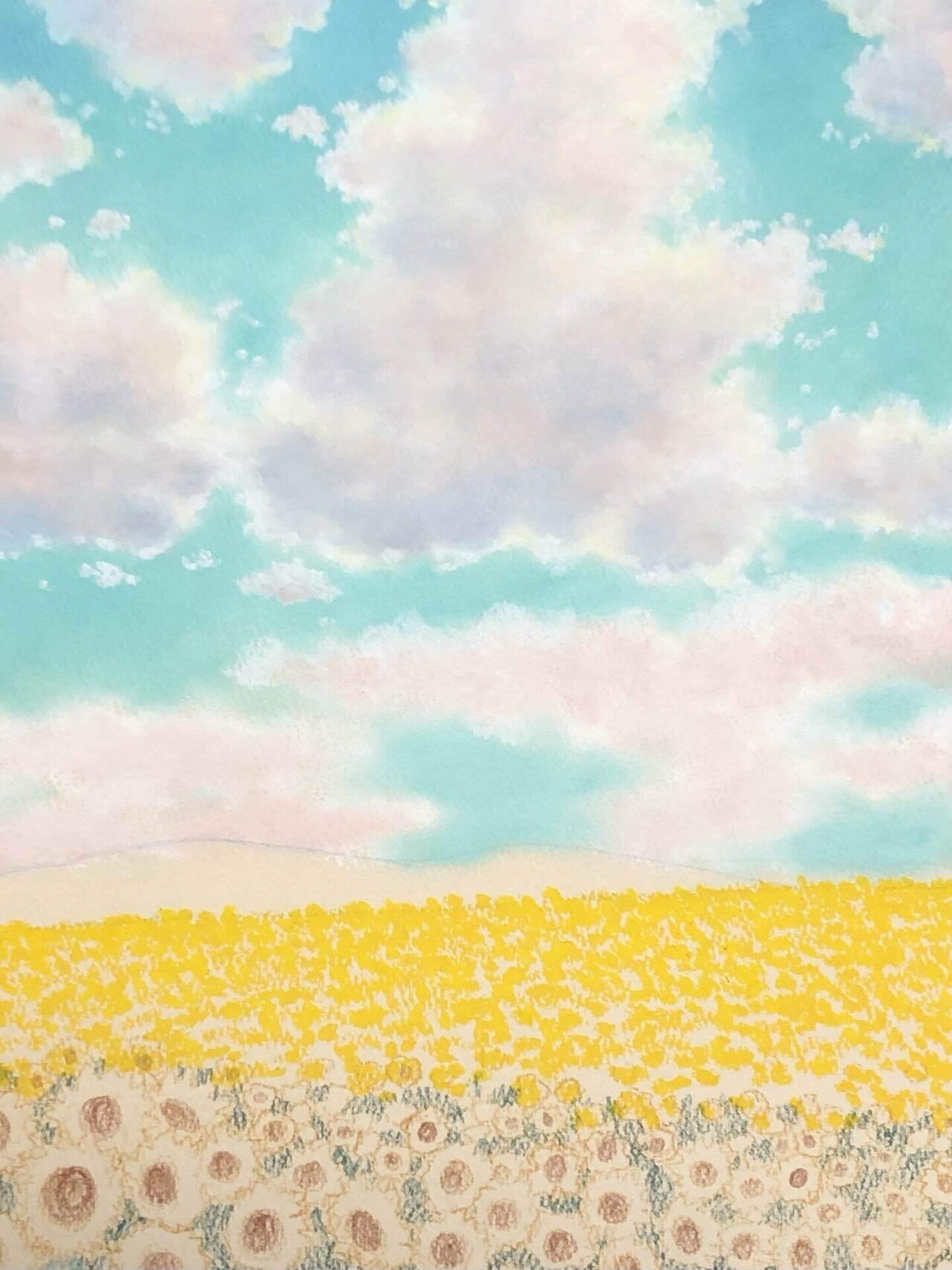 絵ができるまで(オイルパステル)ひまわり畑｜keitapastel(辻 恵太)